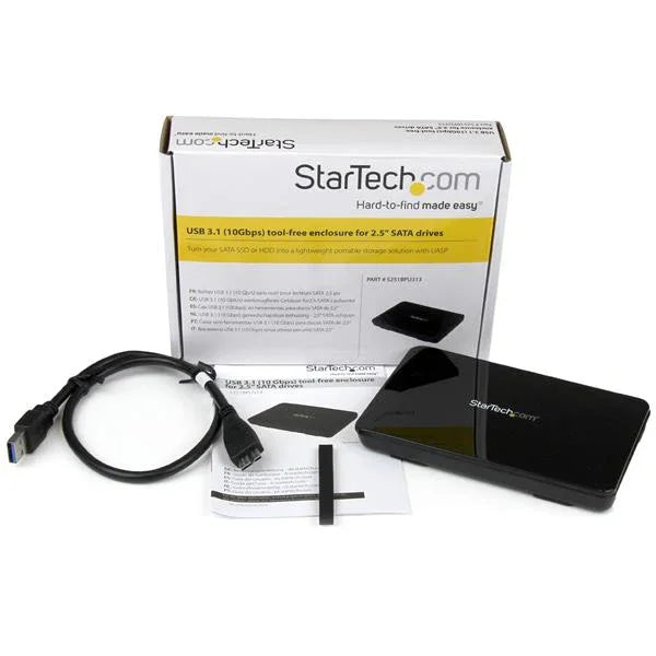 STARTECH USB 3.1 (10Gbps) Tool-free Enclosure for 2.5” SATA Drives - Ultra-fast | Portable Data Storage - Lightweight Plastic (S251BPU313)