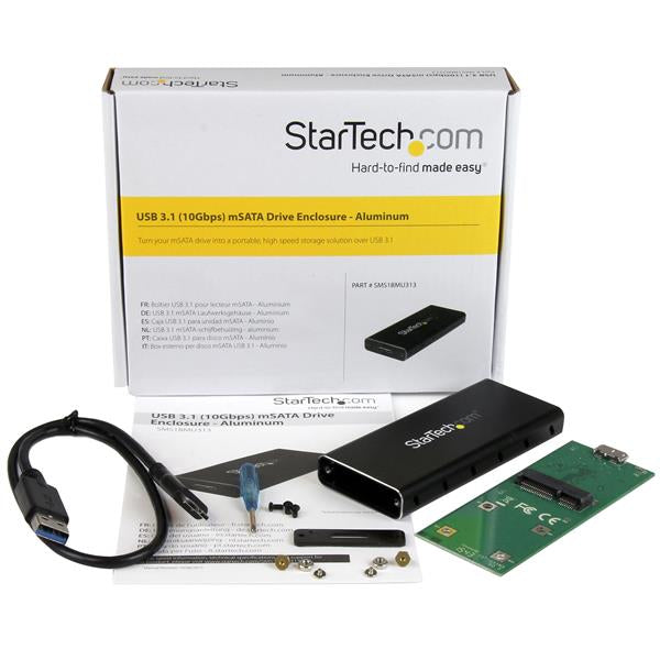 STARTECH USB 3.1 Gen 2 (10Gbps) mSATA Drive Enclosure - Aluminum - Portable Data Storage for mSATA and mSATA Mini (Half-Size) (SMS1BMU313)