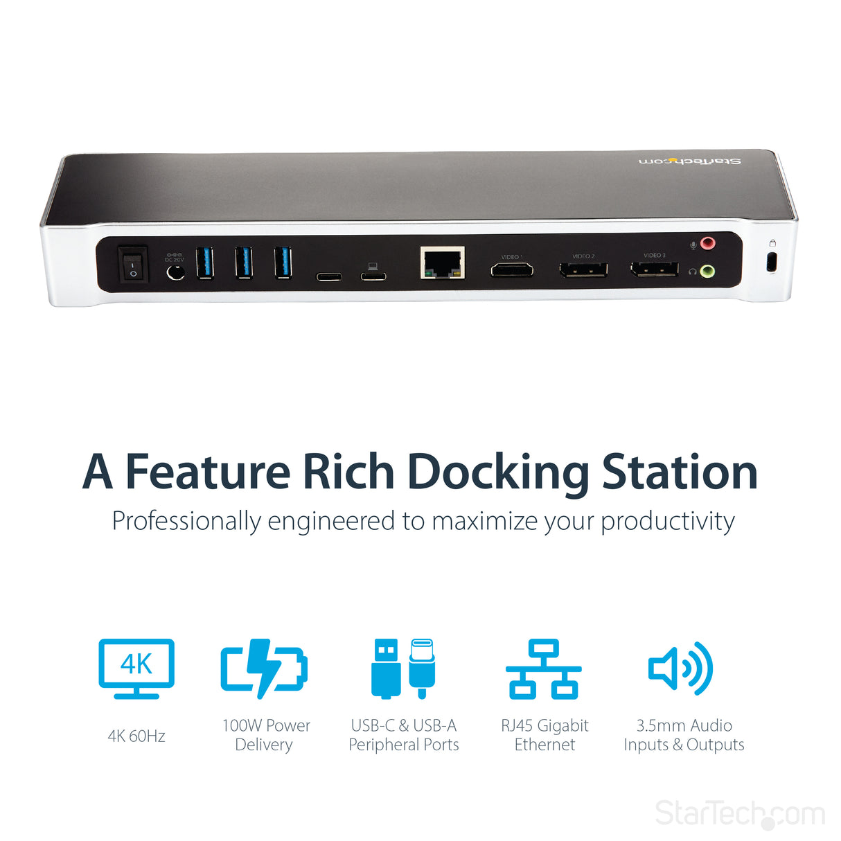 STARTECH USB-C Dock - 4K Triple Monitor Laptop Docking Station with Dual DisplayPort & HDMI