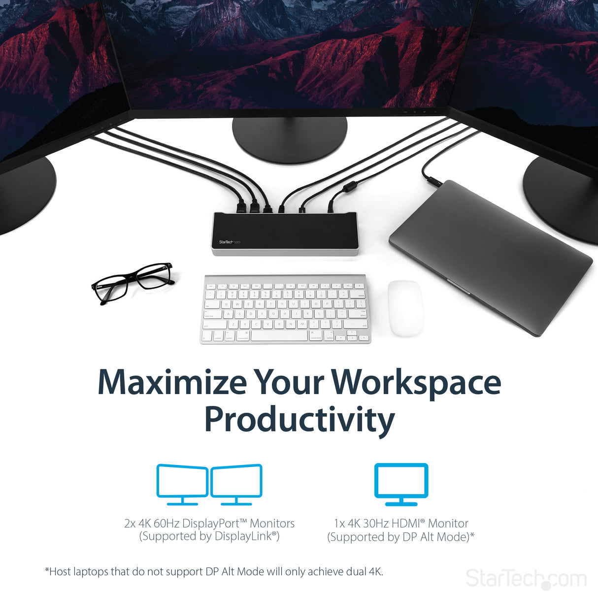 STARTECH USB-C Dock - 4K Triple Monitor Laptop Docking Station with Dual DisplayPort & HDMI