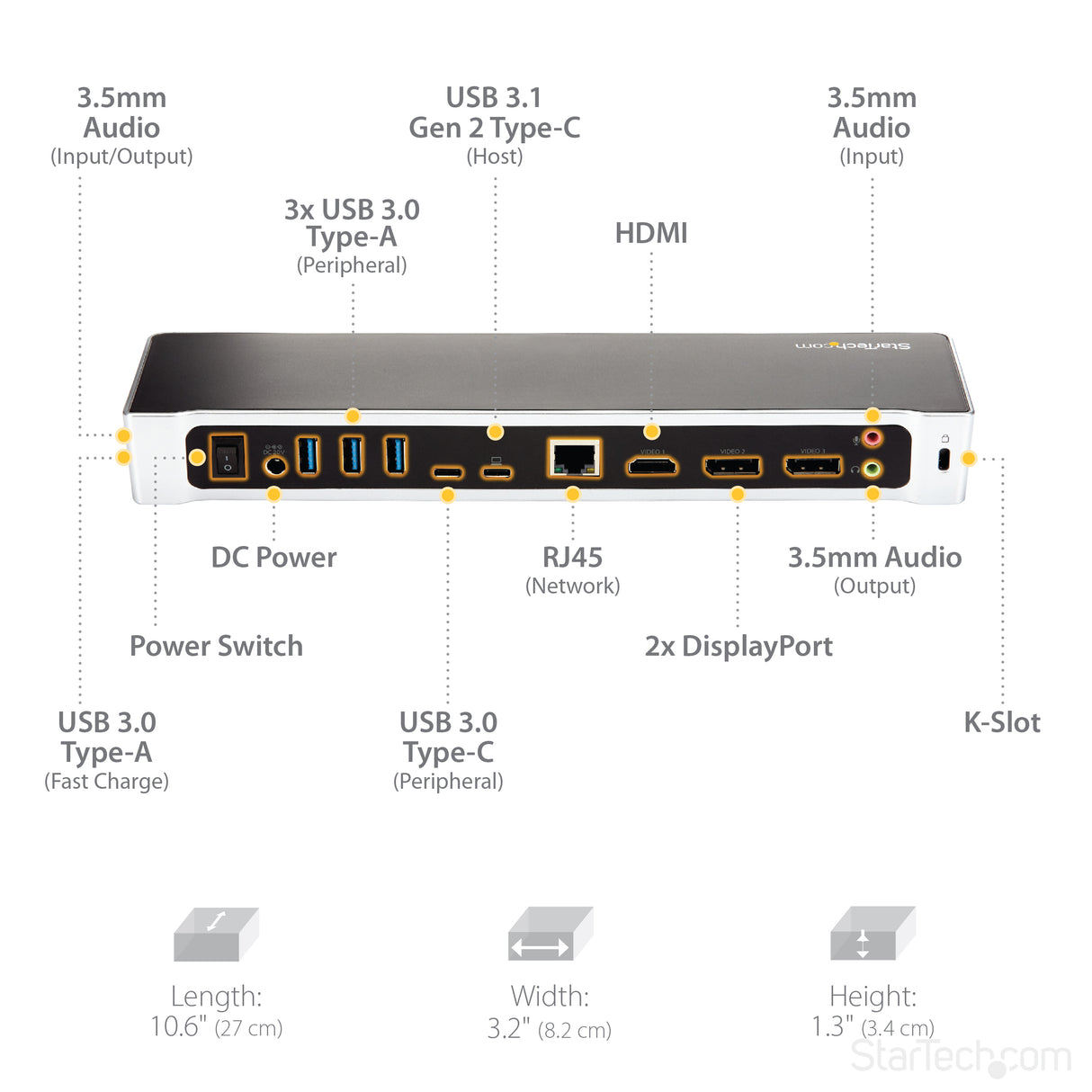 STARTECH USB-C Dock - 4K Triple Monitor Laptop Docking Station with Dual DisplayPort & HDMI