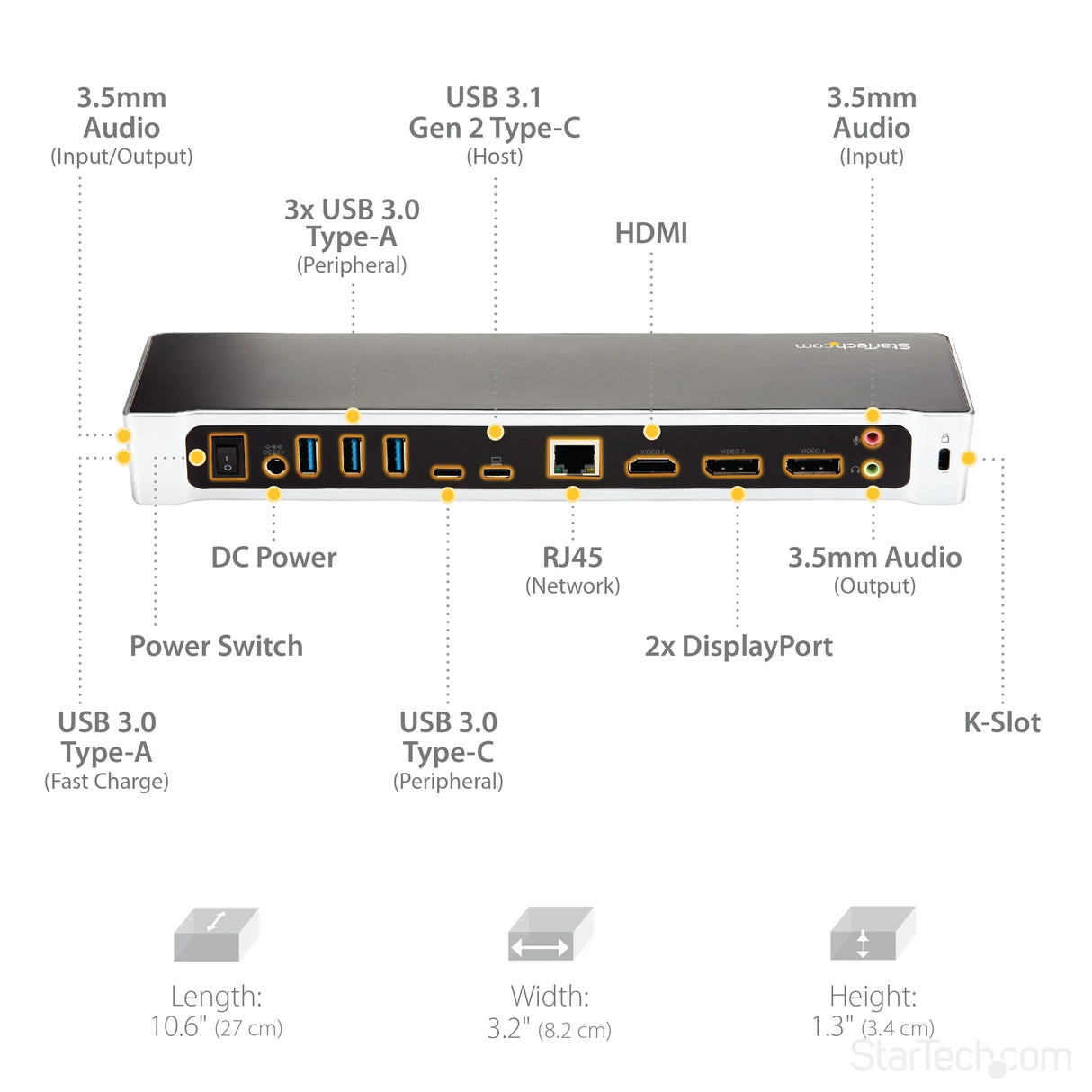 STARTECH DK30CH2DEP – USB-C / 100W PD / HDMI / 2x DP / 5x USB-A / Ethernet – Docking Station