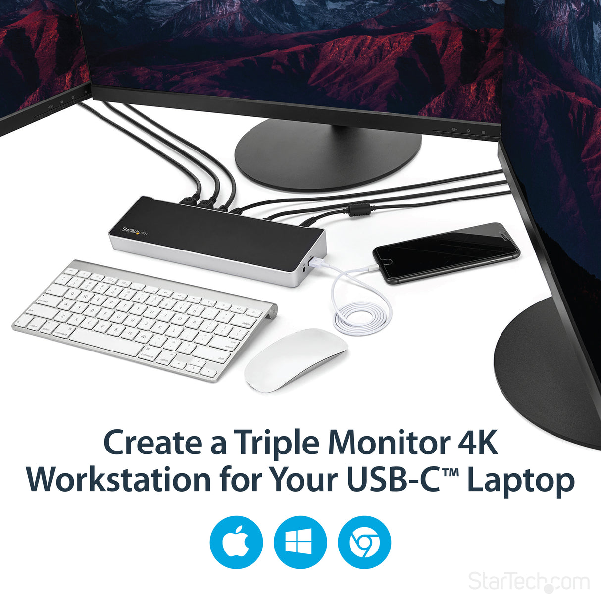 STARTECH USB-C Dock - 4K Triple Monitor Laptop Docking Station with Dual DisplayPort & HDMI