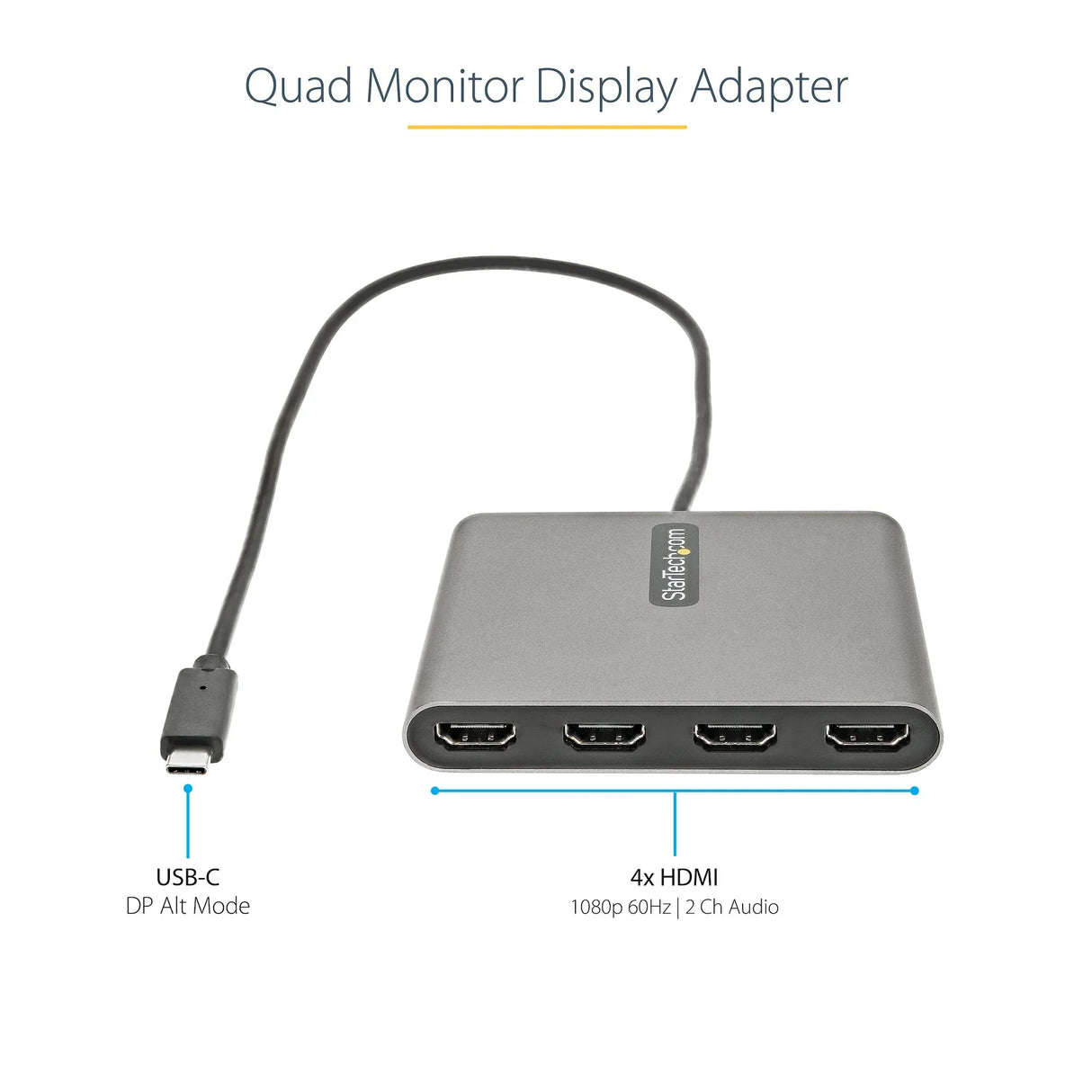 STARTECH USB C to 4 HDMI Adapter - External Video & Graphics Card - USB Type-C to Quad HDMI Display Adapter Dongle - 1080p 60Hz - Multi Monitor Video Converter | Windows Only (USBC2HD4) (USBC2HD4)