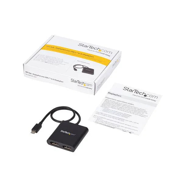 STARTECH USB-C to Dual DisplayPort 1.2 Adapter | USB Type-C Multi-Monitor MST Hub | Dual 4K 30Hz|1080p 60Hz DP Laptop Display Extender | Splitter | Extra-Long Built-In Cable | Windows (MSTCDP122DP) (MSTCDP122DP)