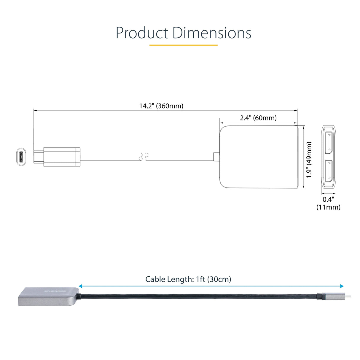 STARTECH USB-C to Dual Displayport 1.4 Adapter | USB Type-C Muliti-Monitor MST Hub | Dual 5K 60Hz DP Laptop Display Extender | Splitter | HDR | Extra-Long Built-In Cable | Windows Only (MST14CD122DP) (MST14CD122DP)