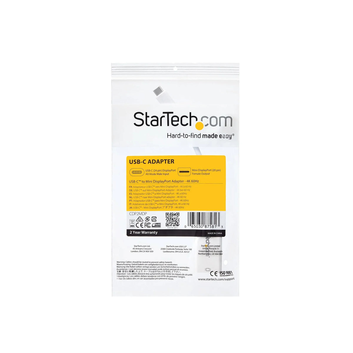 STARTECH USB-C to Mini DisplayPort Adapter - 4K 60Hz - White - USB 3.1 Type-C to Mini DP Adapter - Type-C to Mini DP Converter (CDP2MDP) (CDP2MDP)
