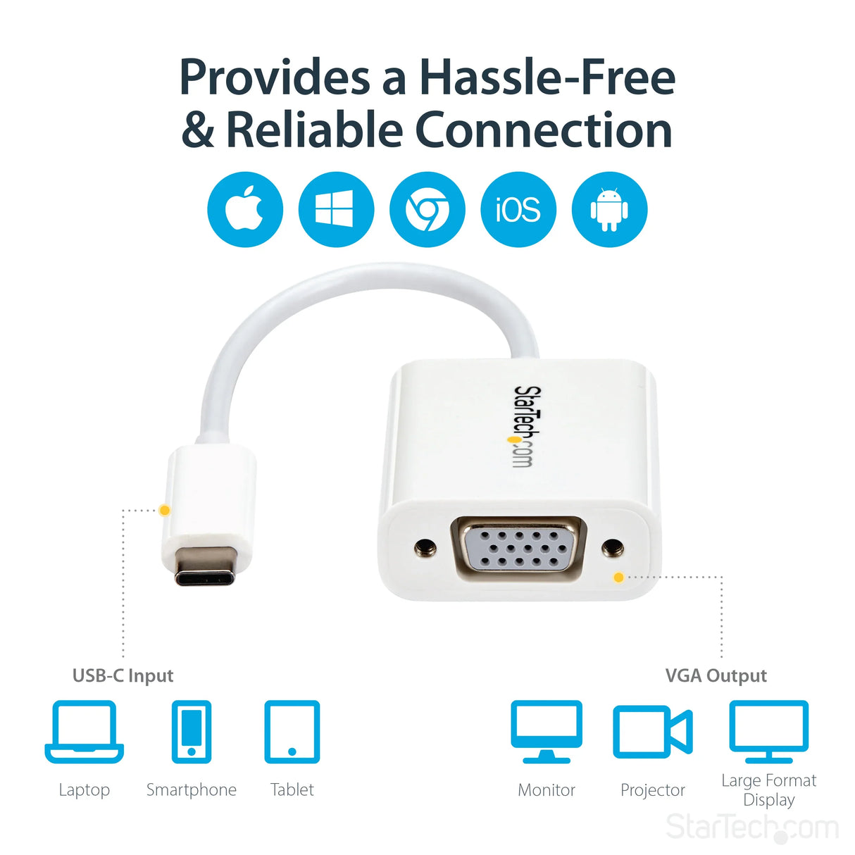 STARTECH USB-C to VGA Adapter - White - 1080p