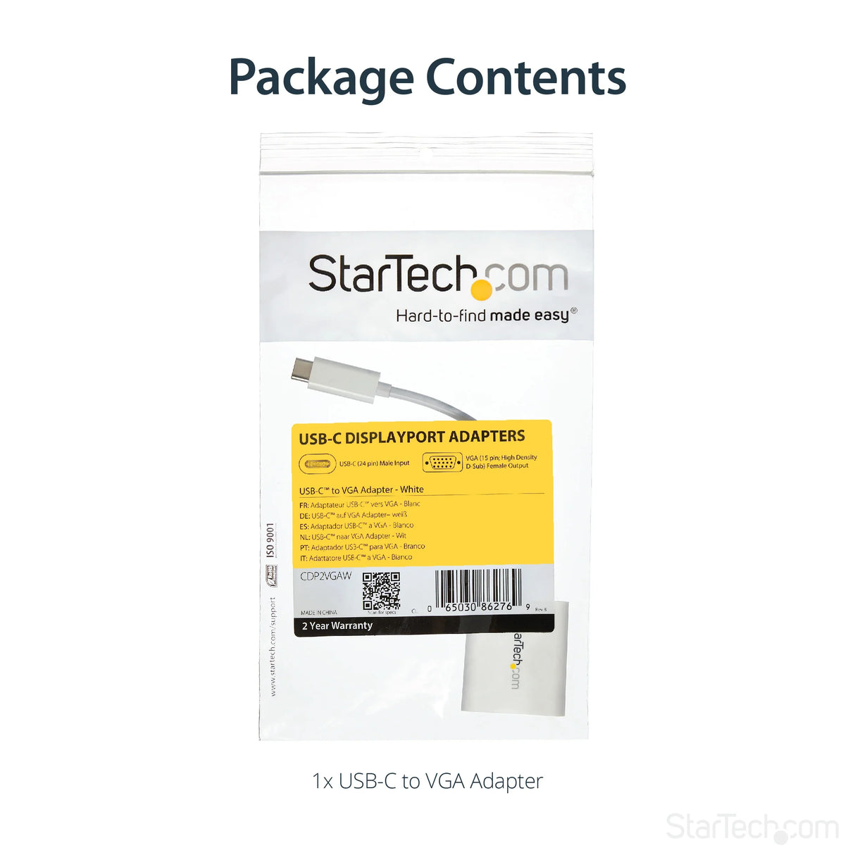 STARTECH USB-C to VGA Adapter - White - 1080p