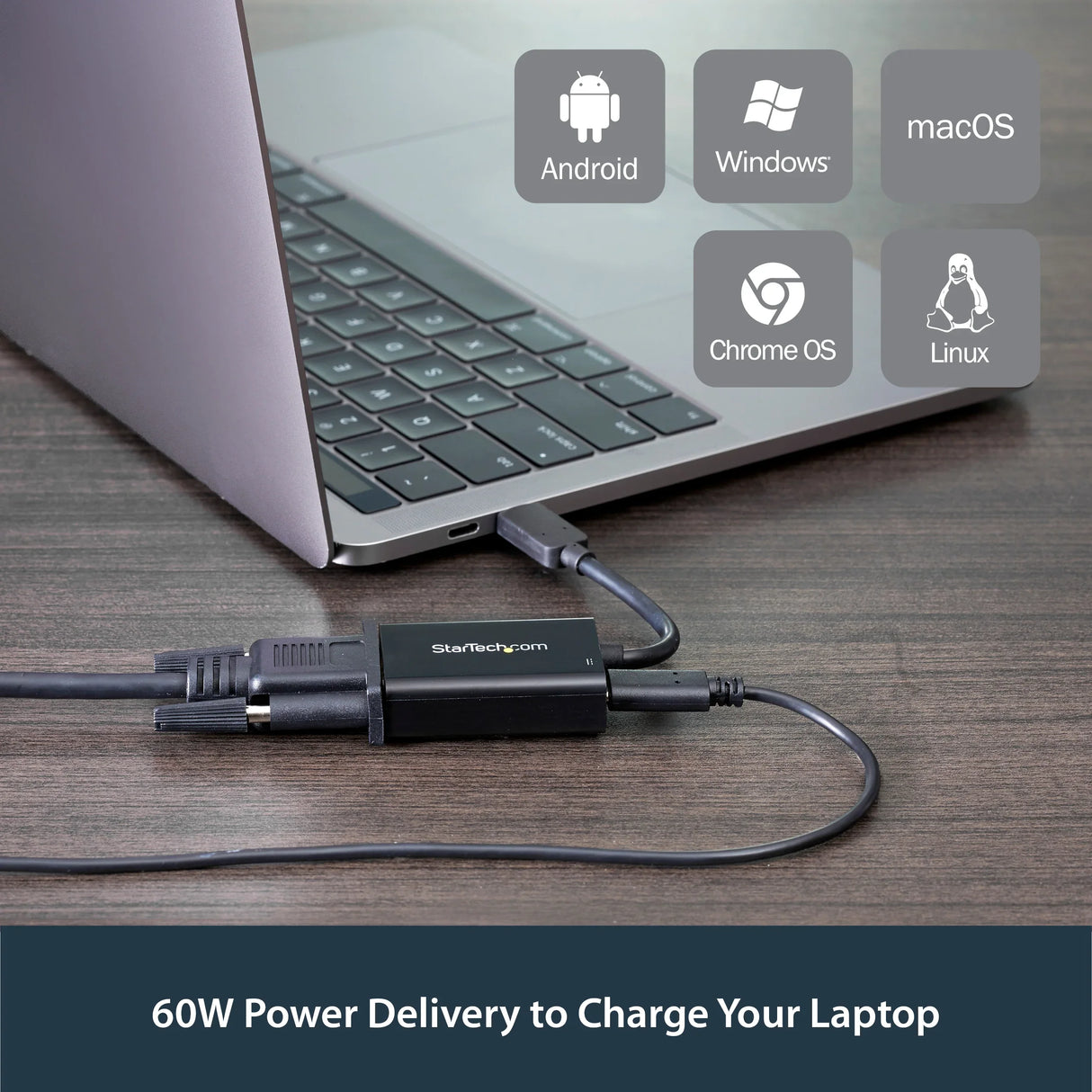 STARTECH USB C to VGA Adapter with Power Delivery - 1080p USB Type-C to VGA Monitor Video Converter w| Charging - 60W PD Pass-Through - Thunderbolt 3 Compatible - Black (CDP2VGAUCP) (CDP2VGAUCP)