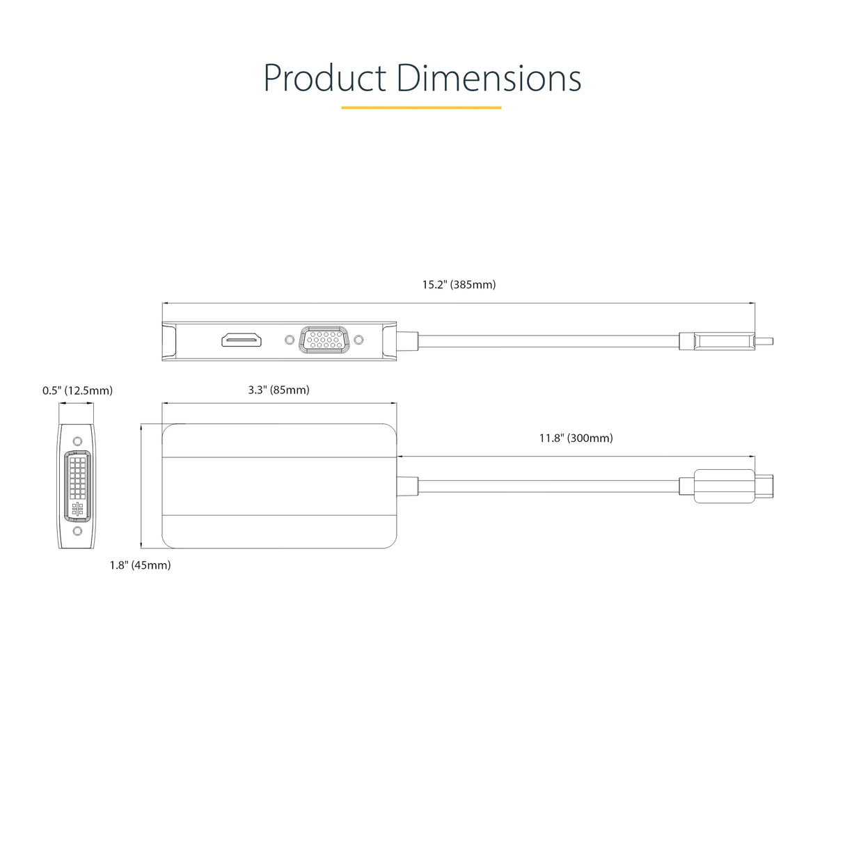 STARTECH USB C Video Adapter | USB C to HDMI DVI VGA Adapter | Up to 4K 60Hz | Aluminum | Multiport Video Display Adapter | Thunderbolt 3|4 Compatible | USB Type C Travel Adapter (118-USBC-HDMI-VGADVI) (118-USBC-HDMI-VGADVI)