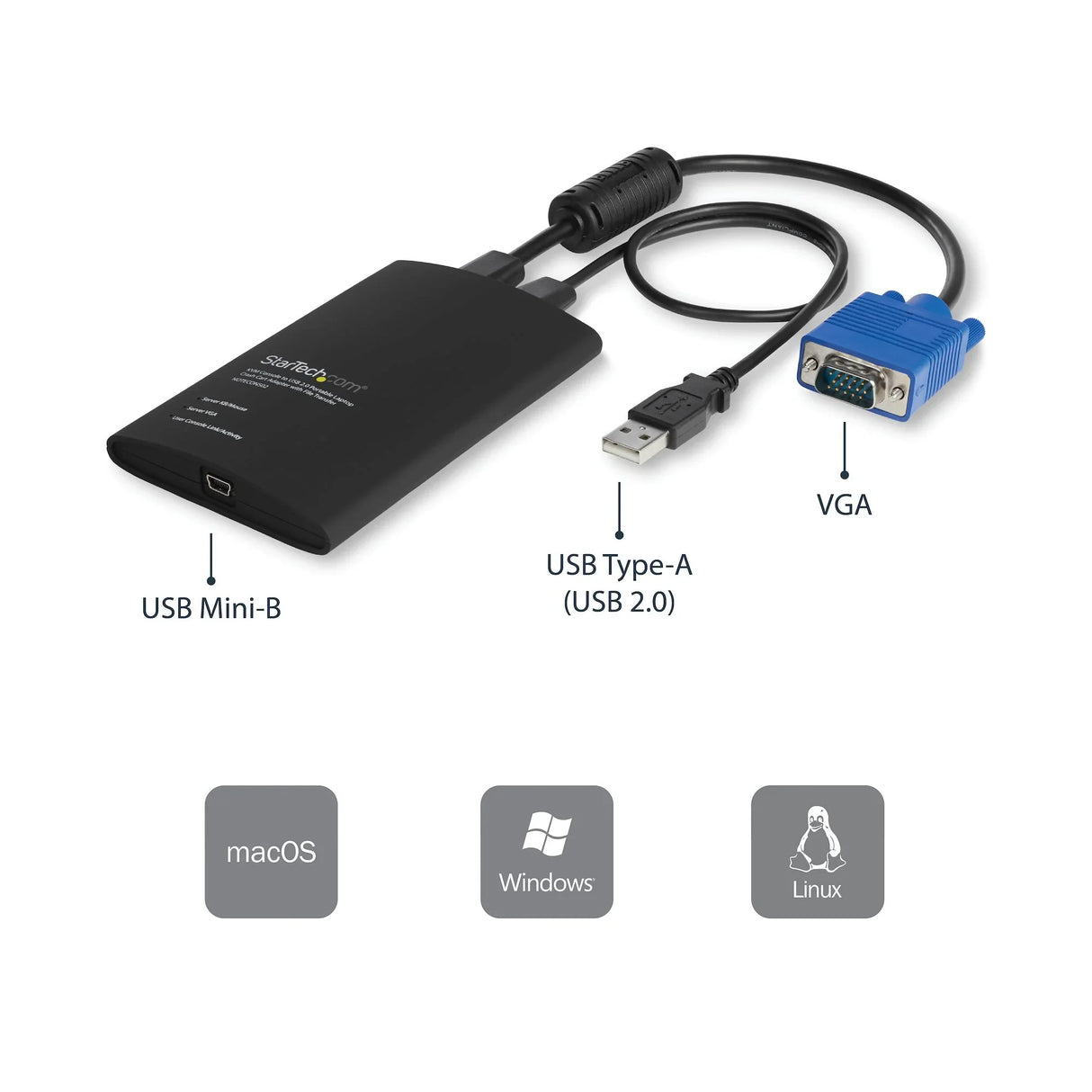 STARTECH USB Crash Cart Adapter - File Transfer & Video - Portable Server Room Laptop to KVM Console Crash Cart (NOTECONS02) (NOTECONS02)