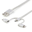 STARTECH USB Multi Charging Cable - 3.3 ft | 1m - Lightning | USB-C | Micro-USB - Braided - MFi Certified - USB 2.0 - 3 in 1 Charging (LTCUB1MGR) (LTCUB1MGR)