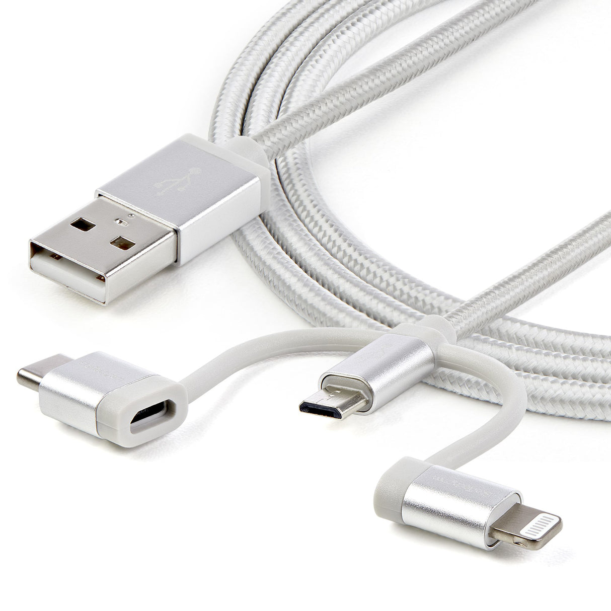 STARTECH USB Multi Charging Cable - 3.3 ft | 1m - Lightning | USB-C | Micro-USB - Braided - MFi Certified - USB 2.0 - 3 in 1 Charging (LTCUB1MGR) (LTCUB1MGR)