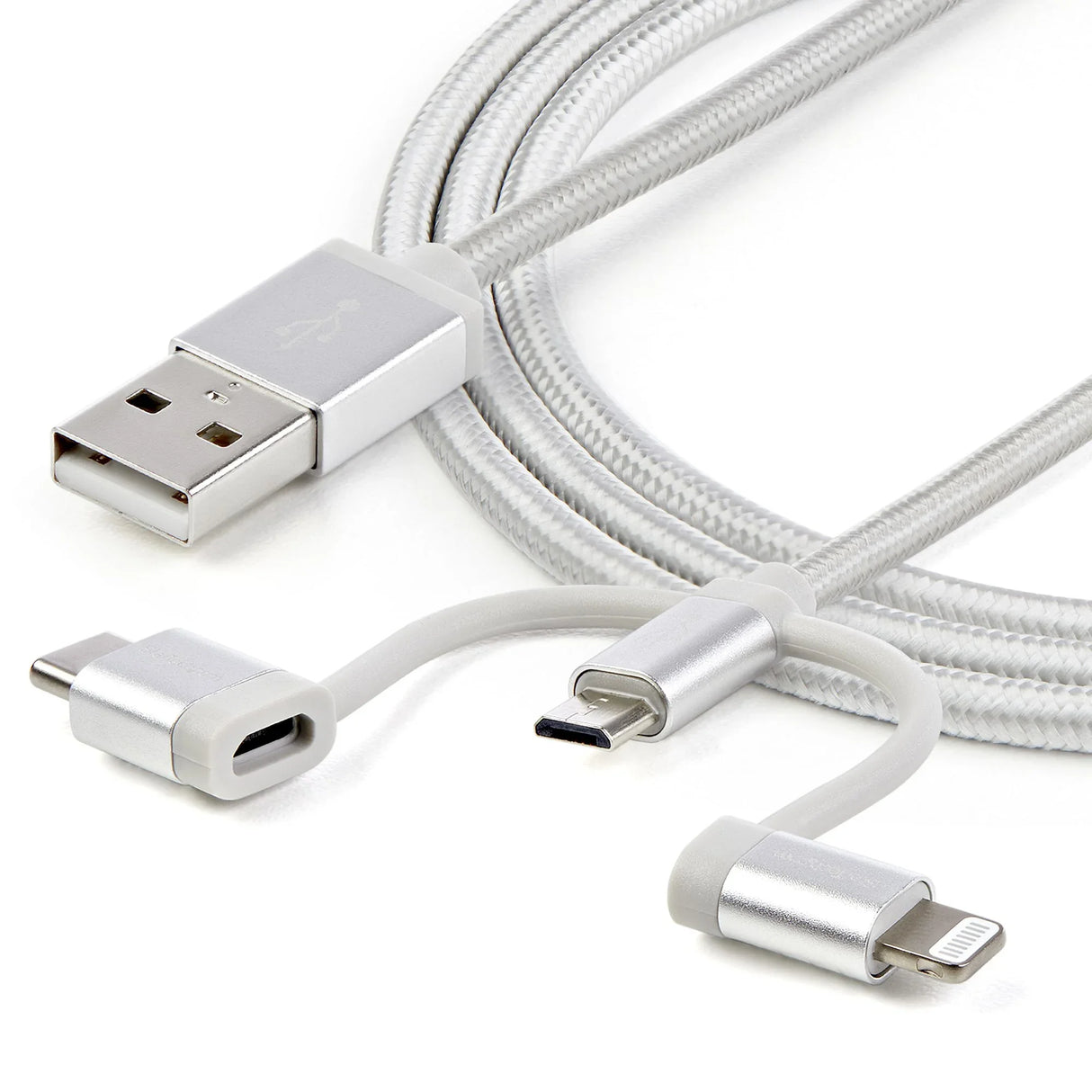 STARTECH USB Multi Charging Cable - 3.3 ft | 1m - Lightning | USB-C | Micro-USB - Braided - MFi Certified - USB 2.0 - 3 in 1 Charging (LTCUB1MGR) (LTCUB1MGR)