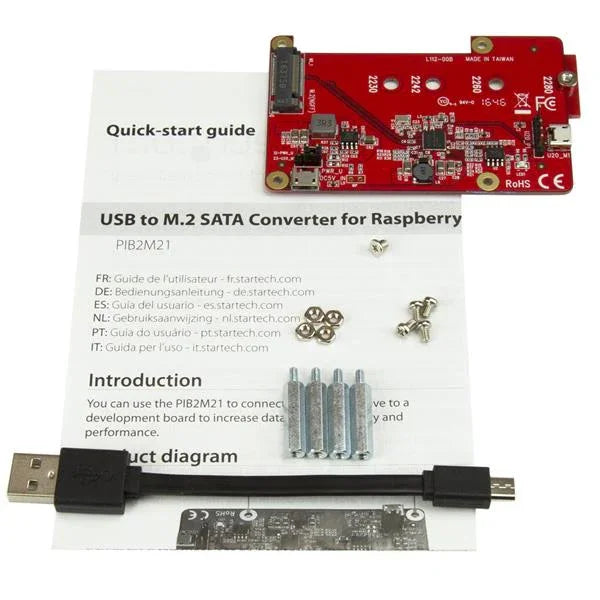 STARTECH USB to M.2 SATA Converter for Raspberry Pi and Development Boards - M.2 NGFF SATA SSD Adapter (PIB2M21)