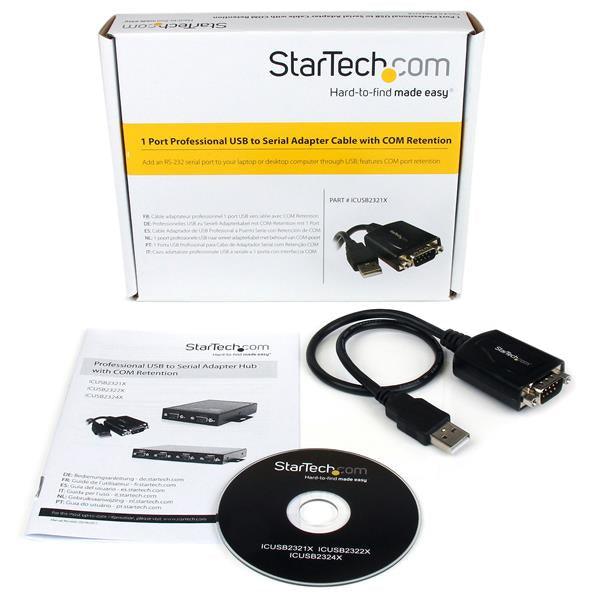 STARTECH USB to Serial Adapter DB9 with COM Retention - FTDI USB to Serial RS232 Adapter - USB Serial Adapter - 1-Port (ICUSB2321X)