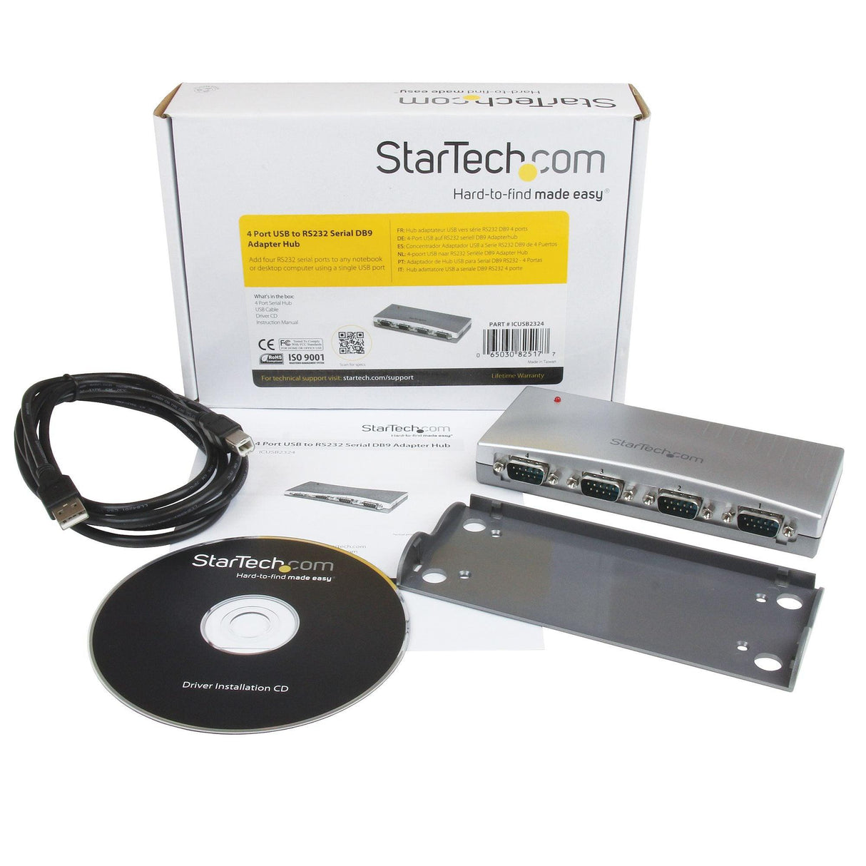 STARTECH USB to Serial Adapter Hub - 4 Port - Bus Powered - DB9 (9-pin) - USB Serial - FTDI USB to Serial Adapter (ICUSB2324)