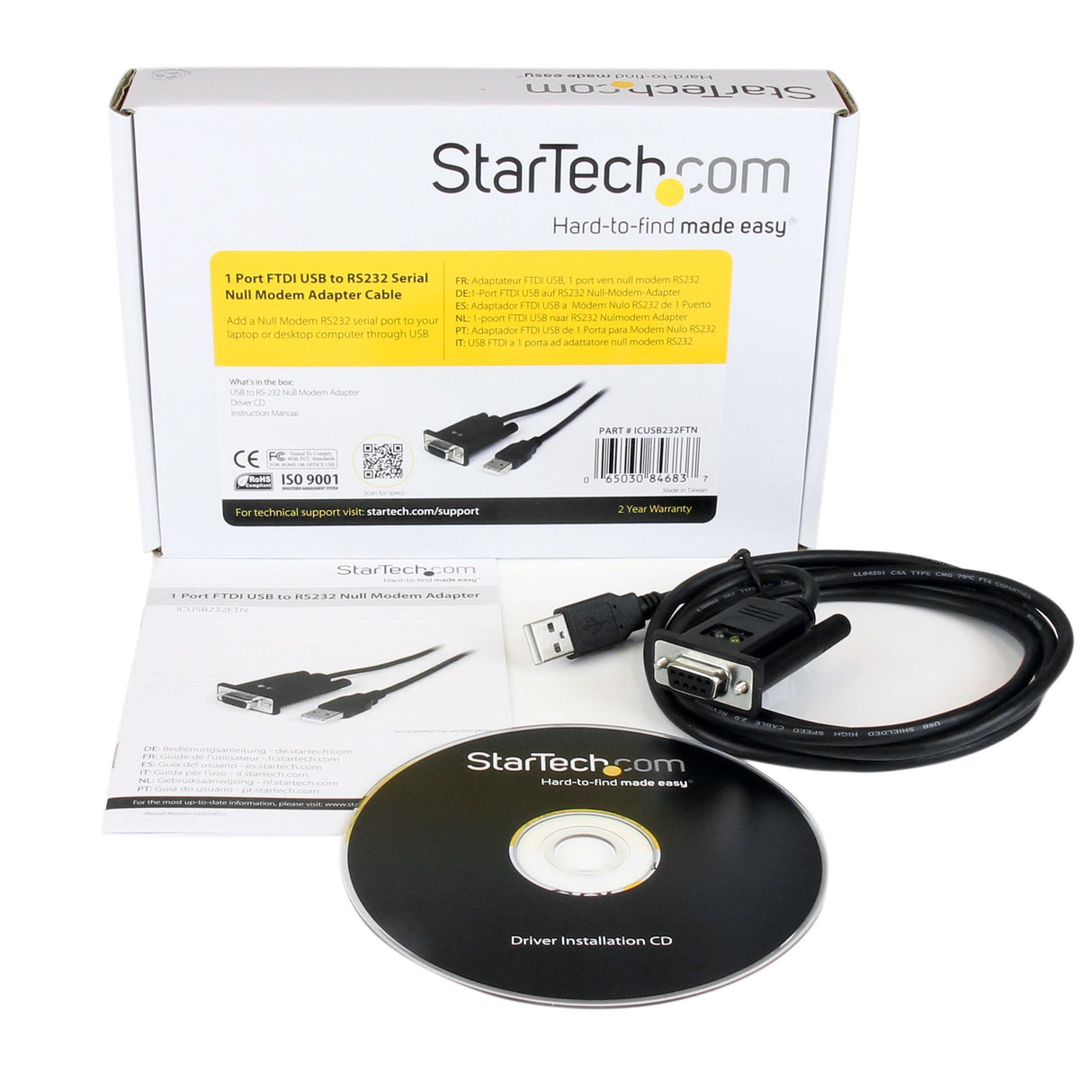 STARTECH USB to Serial RS232 Adapter - DB9 Serial DCE Adapter Cable with FTDI | Null Modem - USB 1.1 | 2.0 | Bus-Powered (ICUSB232FTN) (ICUSB232FTN)
