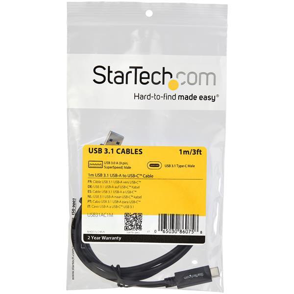 STARTECH USB to USB C Cable - 3 ft | 1m - 10 Gbps - USB-C to USB-A - USB 3.1 Cable - USB Type C (USB31AC1M) (USB31AC1M)