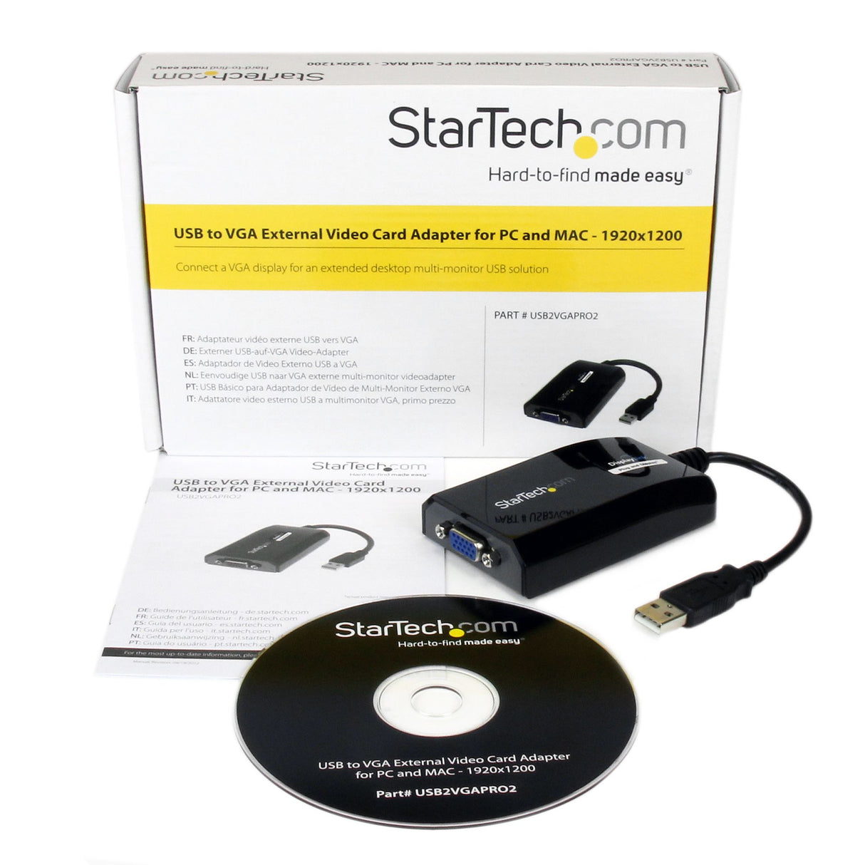 STARTECH USB to VGA Adapter - 1920x1200 - External Video & Graphics Card - Dual Monitor Display Adapter - Supports Mac & Windows (USB2VGAPRO2) (USB2VGAPRO2)