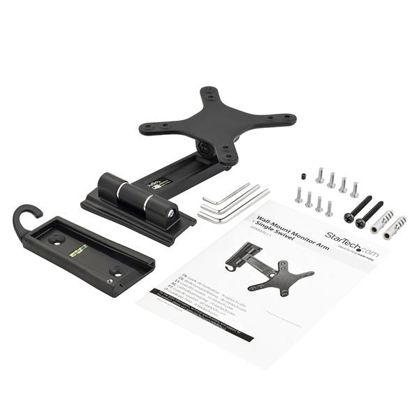 STARTECH Wall Mount Monitor Arm - Single Swivel - For VESA Mount Monitors| Flat-Screen TVs up to 27in (33lb|15kg) - Monitor Wall Mount (ARMWALLS) (ARMWALLS)
