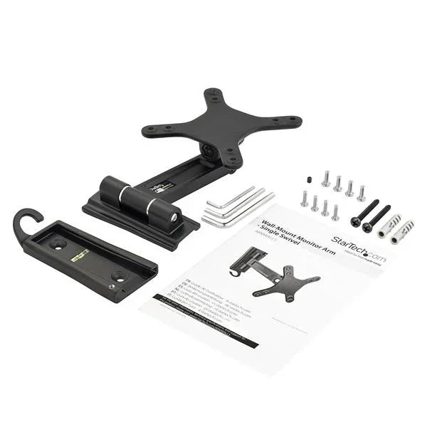 STARTECH Wall Mount Monitor Arm - Single Swivel - For VESA Mount Monitors| Flat-Screen TVs up to 27in (33lb|15kg) - Monitor Wall Mount (ARMWALLS) (ARMWALLS)