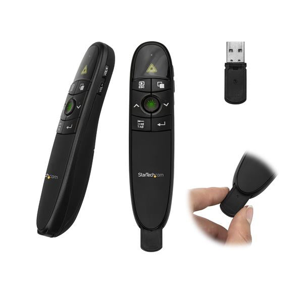 STARTECH Wireless Presentation Remote with Green Laser Pointer - 90 ft. (27 m) - USB Presentation Clicker for Mac and Windows (PRESREMOTEG)