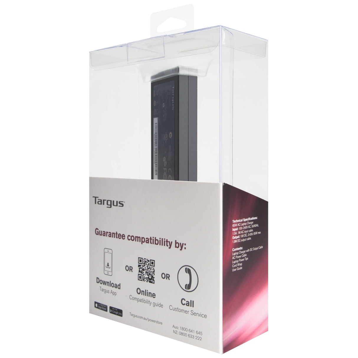 TARGUS 65W | Input 100 - 240V|50-60Hz | Output 19V DC | 150 x 50 x 110mm | 0.6kg | Black (APA047AU)