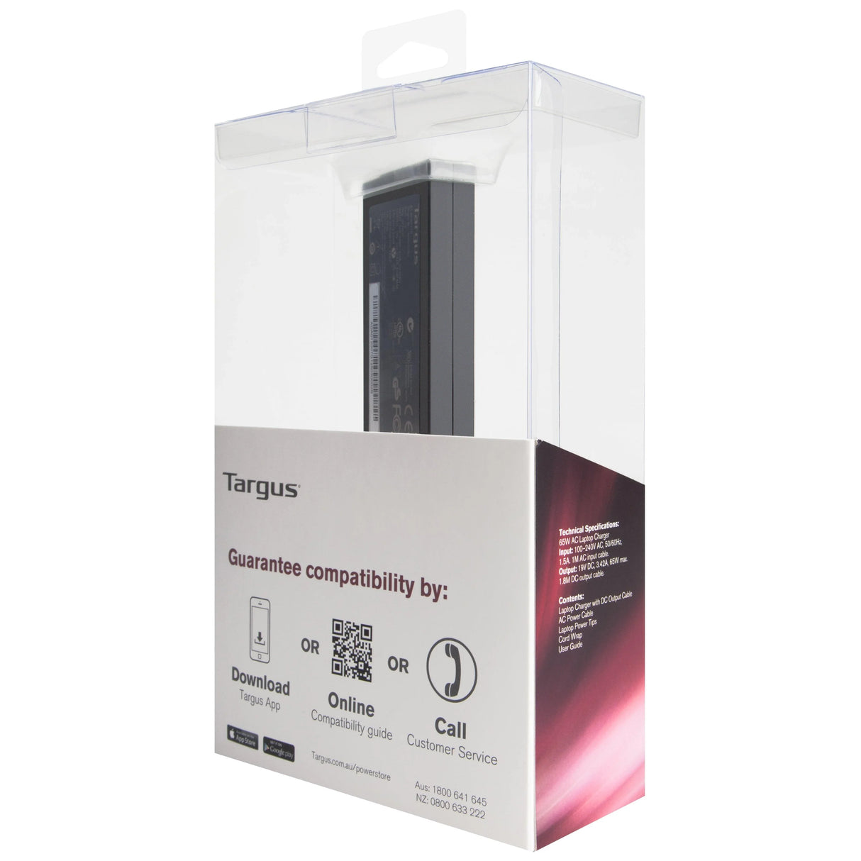 TARGUS 65W | Input 100 - 240V|50-60Hz | Output 19V DC | 150 x 50 x 110mm | 0.6kg | Black (APA047AU)