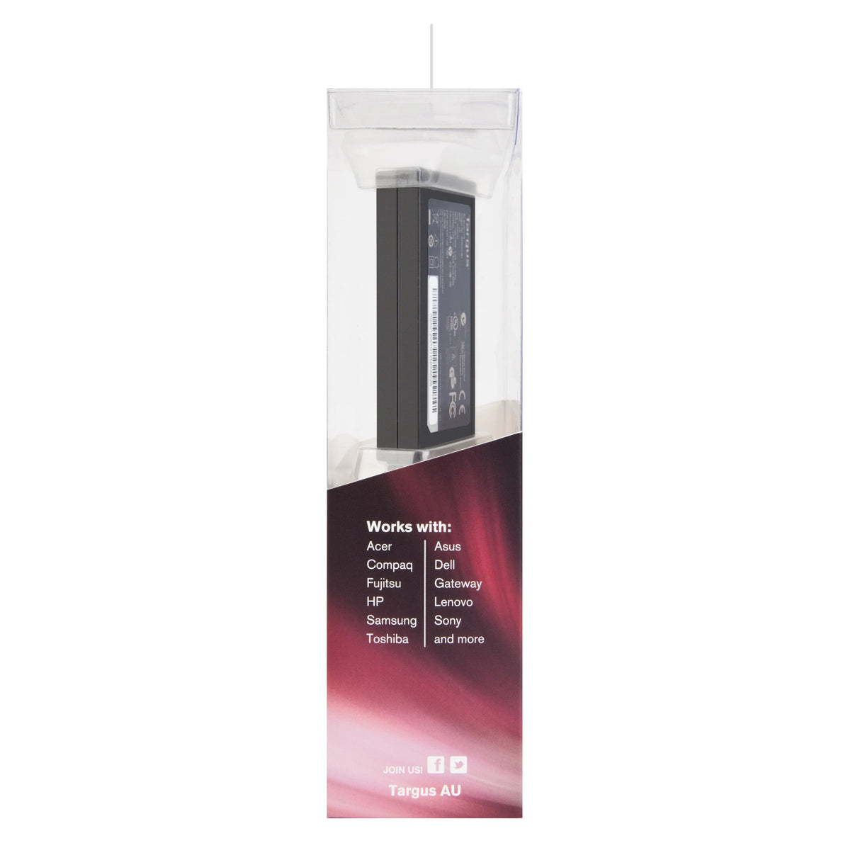 TARGUS 65W | Input 100 - 240V|50-60Hz | Output 19V DC | 150 x 50 x 110mm | 0.6kg | Black (APA047AU)