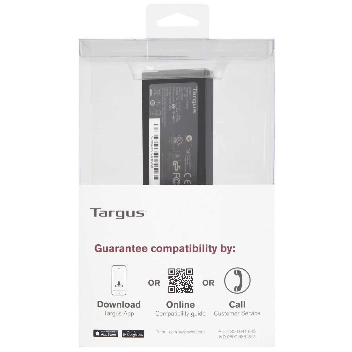 TARGUS 65W | Input 100 - 240V|50-60Hz | Output 19V DC | 150 x 50 x 110mm | 0.6kg | Black (APA047AU)