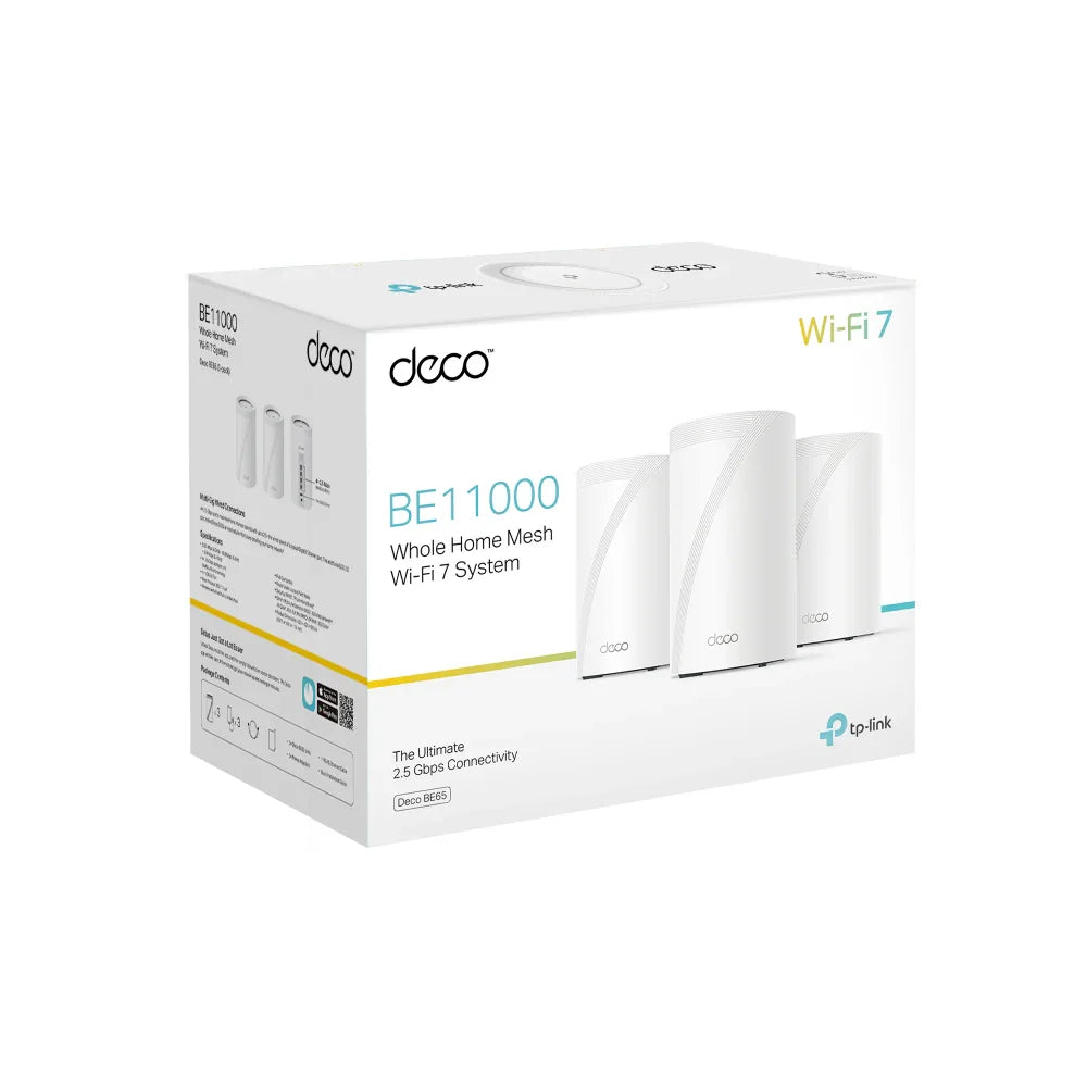 TP-LINK 3-pack | Wi-Fi 7 | 4x RJ-45 | USB 3.0 | WPA3 | QoS | Voice control (DECO BE65(3-PACK))