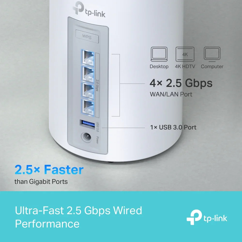 TP-LINK 3-pack | Wi-Fi 7 | 4x RJ-45 | USB 3.0 | WPA3 | QoS | Voice control (DECO BE65(3-PACK))