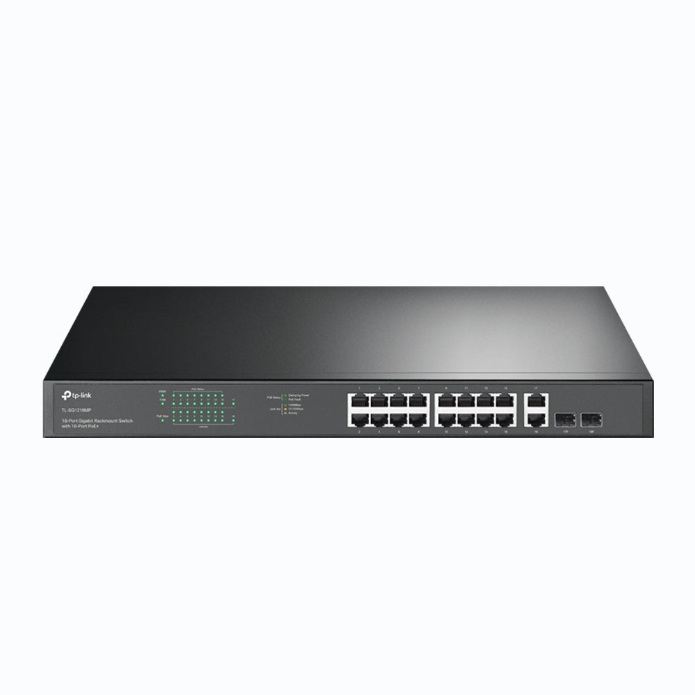 TP-LINK 36 Gbps | 26.78 Mpps | 16x 10|100|1000 Mbps RJ-45 | 2x 1G RJ-45 | 2x Combo SFP | 440x180x44 mm (TL-SG1218MP)