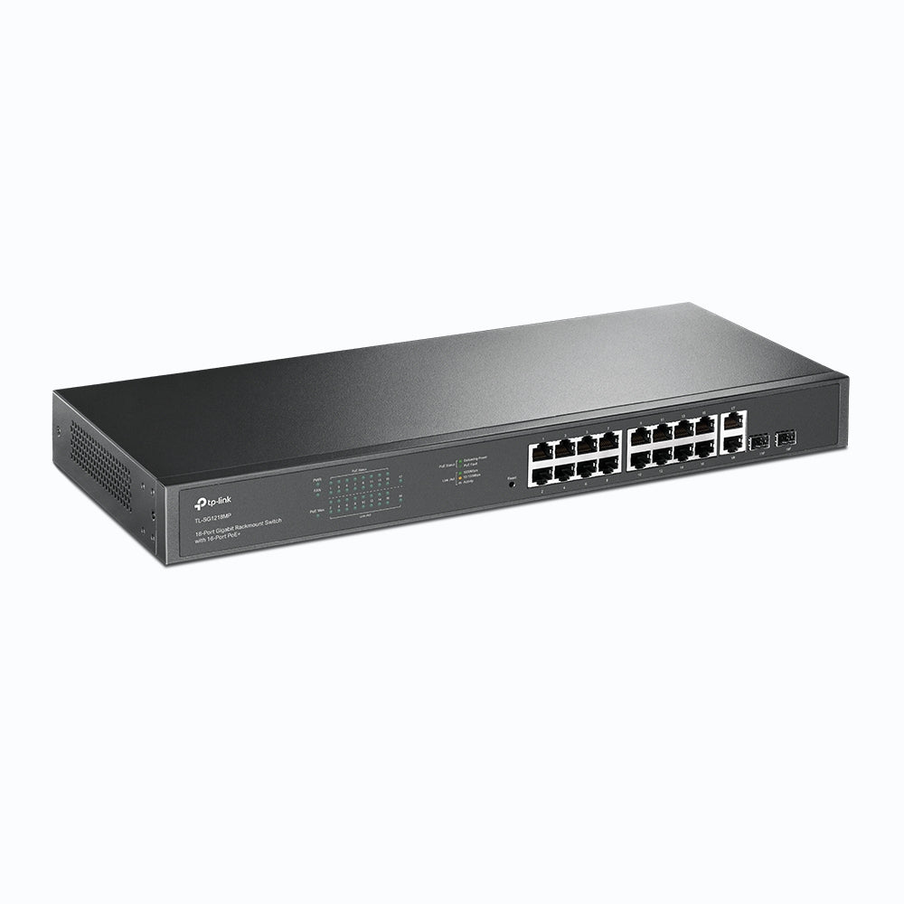 TP-LINK 36 Gbps | 26.78 Mpps | 16x 10|100|1000 Mbps RJ-45 | 2x 1G RJ-45 | 2x Combo SFP | 440x180x44 mm (TL-SG1218MP)