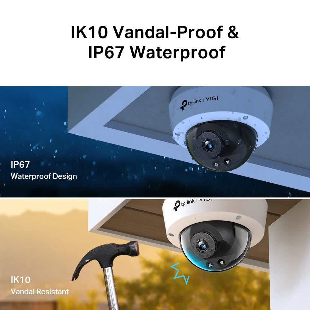TP-LINK 4MP (2560 × 1440) | 1|3” Progressive Scan CMOS | 4 mm | F2.2 | IR Cut Filter | IP67 | IK10 (VIGI C240I(4MM))