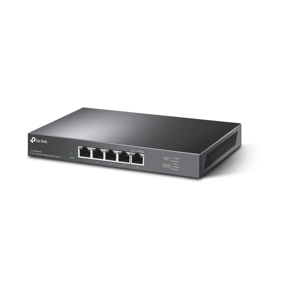 TP-LINK 5× 100Mbps|1Gbps|2.5Gbp | 25 Gbps | 18.6 Mpps | 16 K MAC | 1.5 Mb Buffer | 10 KB Jumbo | 209×126×26 (TL-SG105-M2)