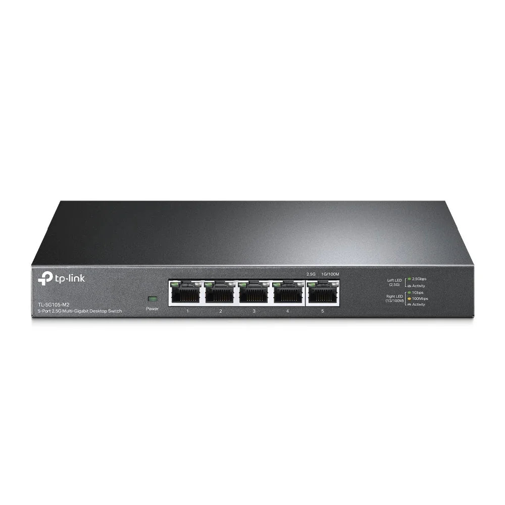TP-LINK 5× 100Mbps|1Gbps|2.5Gbp | 25 Gbps | 18.6 Mpps | 16 K MAC | 1.5 Mb Buffer | 10 KB Jumbo | 209×126×26 (TL-SG105-M2)