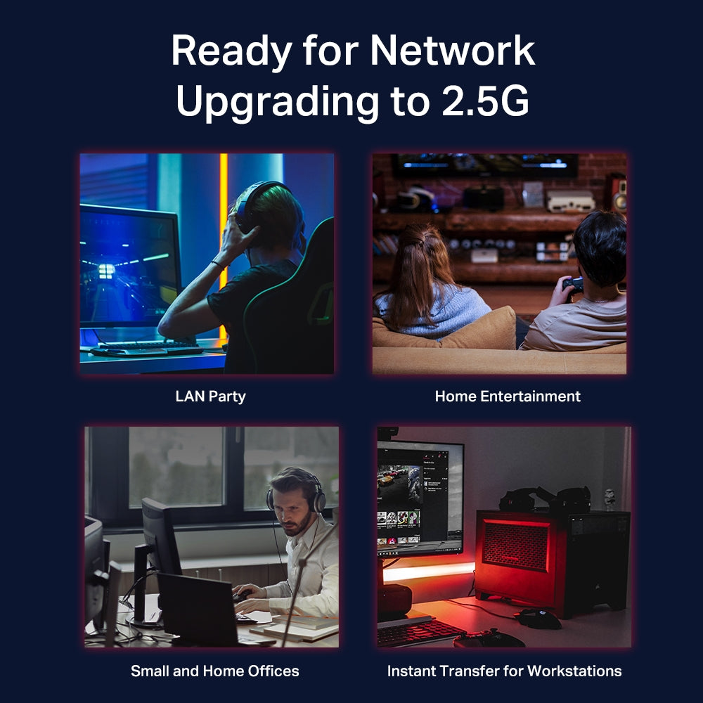 TP-LINK 5× 100Mbps|1Gbps|2.5Gbp | 25 Gbps | 18.6 Mpps | 16 K MAC | 1.5 Mb Buffer | 10 KB Jumbo | 209×126×26 (TL-SG105-M2)