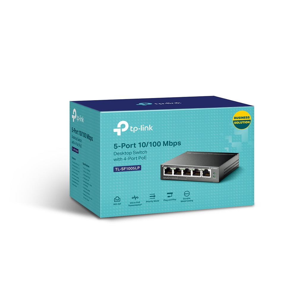 TP-LINK 5× 10|100 Mbps RJ45 | Fanless | AUTO MDI|MDIX | 100 x 98 x 25 mm | (TL-SF1005LP)