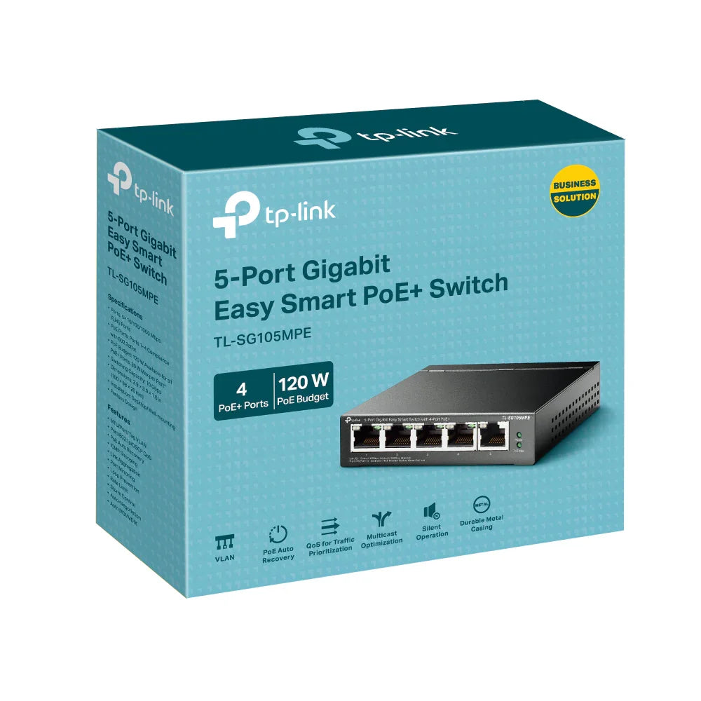 TP-LINK 5 x 10|100|1000Mbps RJ45 | 10 Gbps | 7.44 Mpps | 2K MAc | 16 KB Jumbo | 99.8 × 98 × 25 mm (TL-SG105MPE)