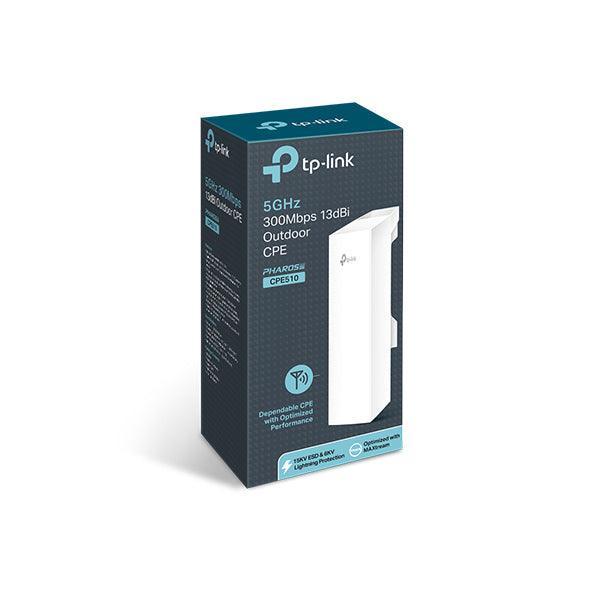 TP-LINK 5GHz 300Mbps 13dBi Outdoor CPE | 560 Mhz | 64MB DDR2 RAM | 8MB Flash | IPX5 | IEEE 802.11 a|n | 27dBm|500mw (Adjustable power by 1dBm) (CPE510)