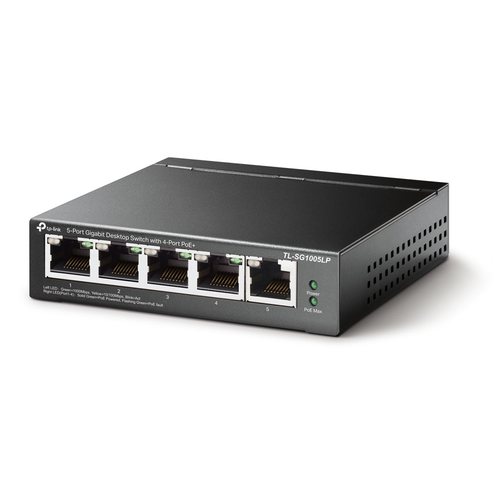 TP-LINK 5x 1G RJ-45 | 10 Gbps | 7.44 Mpps | PoE | 99.8×98×25 mm (TL-SG1005LP)