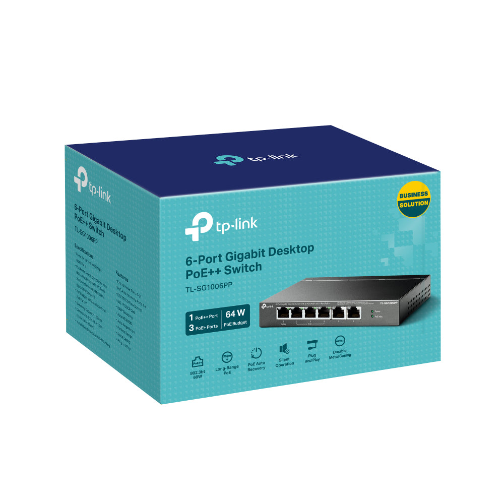 TP-LINK 6-Port Gigabit Desktop Switch with 3-Port PoE+ and 1-Port PoE++ (TL-SG1006PP)