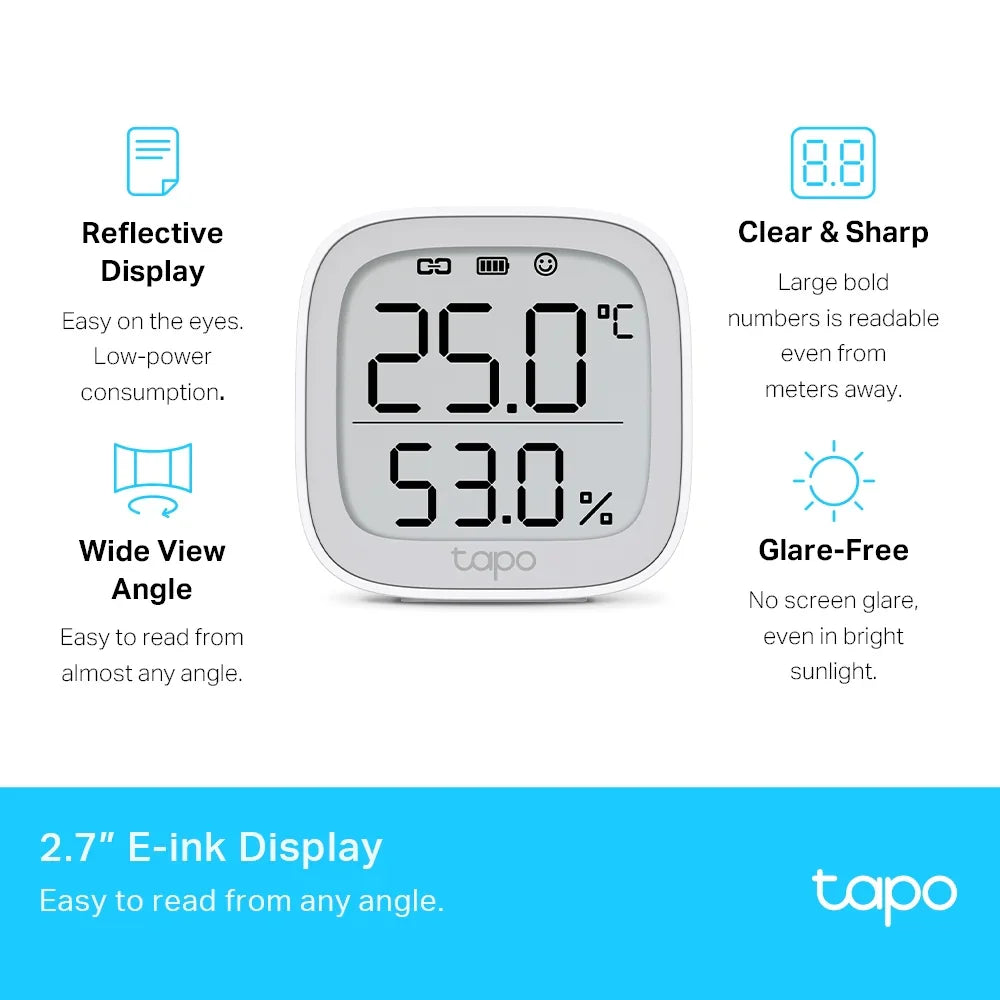 TP-LINK 868 | 922 MHz | ±0.3°C |±0.54°F | ±3%RH | 62 x 62 x 24.5 mm (TAPO T315)