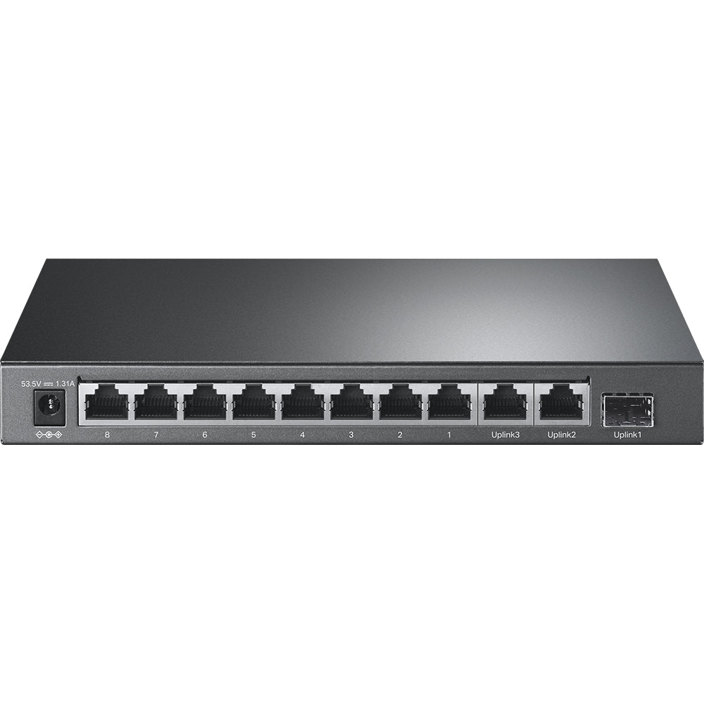 TP-LINK 8x 10|100 Mbps 802.3af|at PoE+ | 2x Gigabit RJ45 | 1x Gigabit SFP | PoE 65 W | 2K MAC | 16 KB Jumbo | 209 x 126 x 26 mm (TL-SL1311P)
