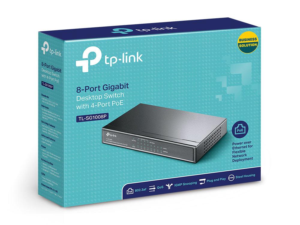 TP-LINK 8x 10|100|1000Mbps RJ45 | PoE | 16Gbps | 8K Mac Address | 53W | Grey (TL-SG1008P)