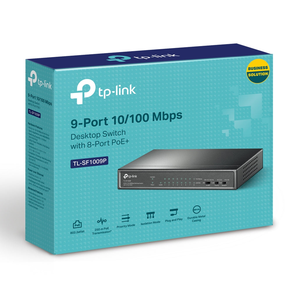 TP-LINK 9x 10|100 Mbps RJ-45 | PoE | 1.8 Gbps | 171x98x27 mm (TL-SF1009P)