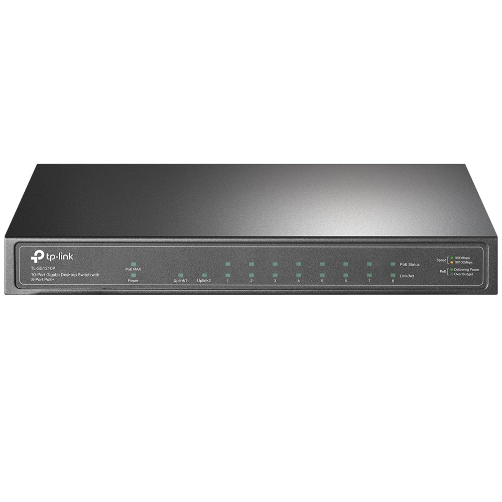 TP-LINK 9x 10|100|1000 | 1x 1G SFP | PoE+ | 63 W PoE budget ports | 209 x 126 x 26 mm (TL-SG1210P)